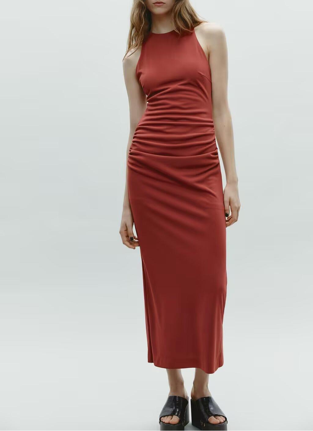 Robe d'été sans manches à dos croisé et col pendant pour femme