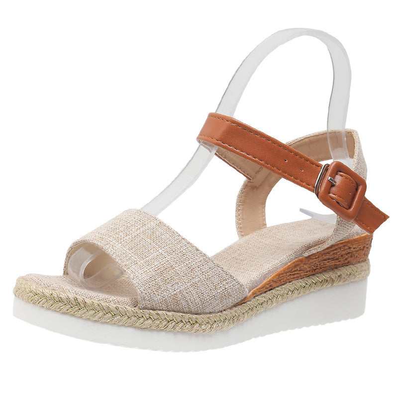 One Word Wedge Peep Toe Sandals Women Summer Hasp Outer Wear Beach Slippers