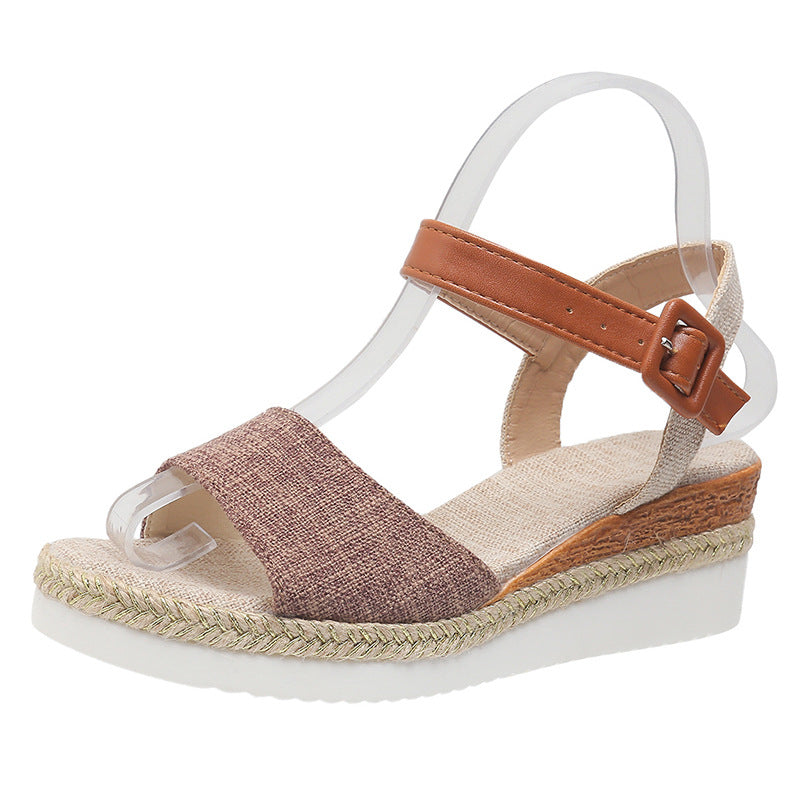 One Word Wedge Peep Toe Sandals Women Summer Hasp Outer Wear Beach Slippers