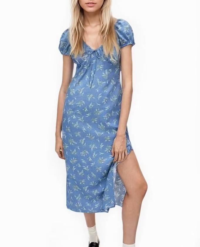 Robe moulante à volants floraux, coupe ajustée, style printanier tendance et haut de gamme