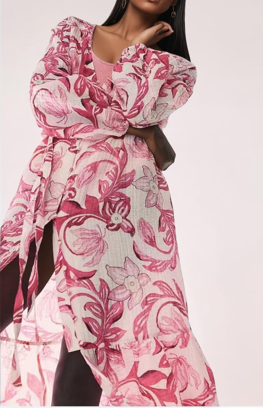 Robe femme à imprimé floral en coton imprimé à l'eau, style bohème, avec ceinture