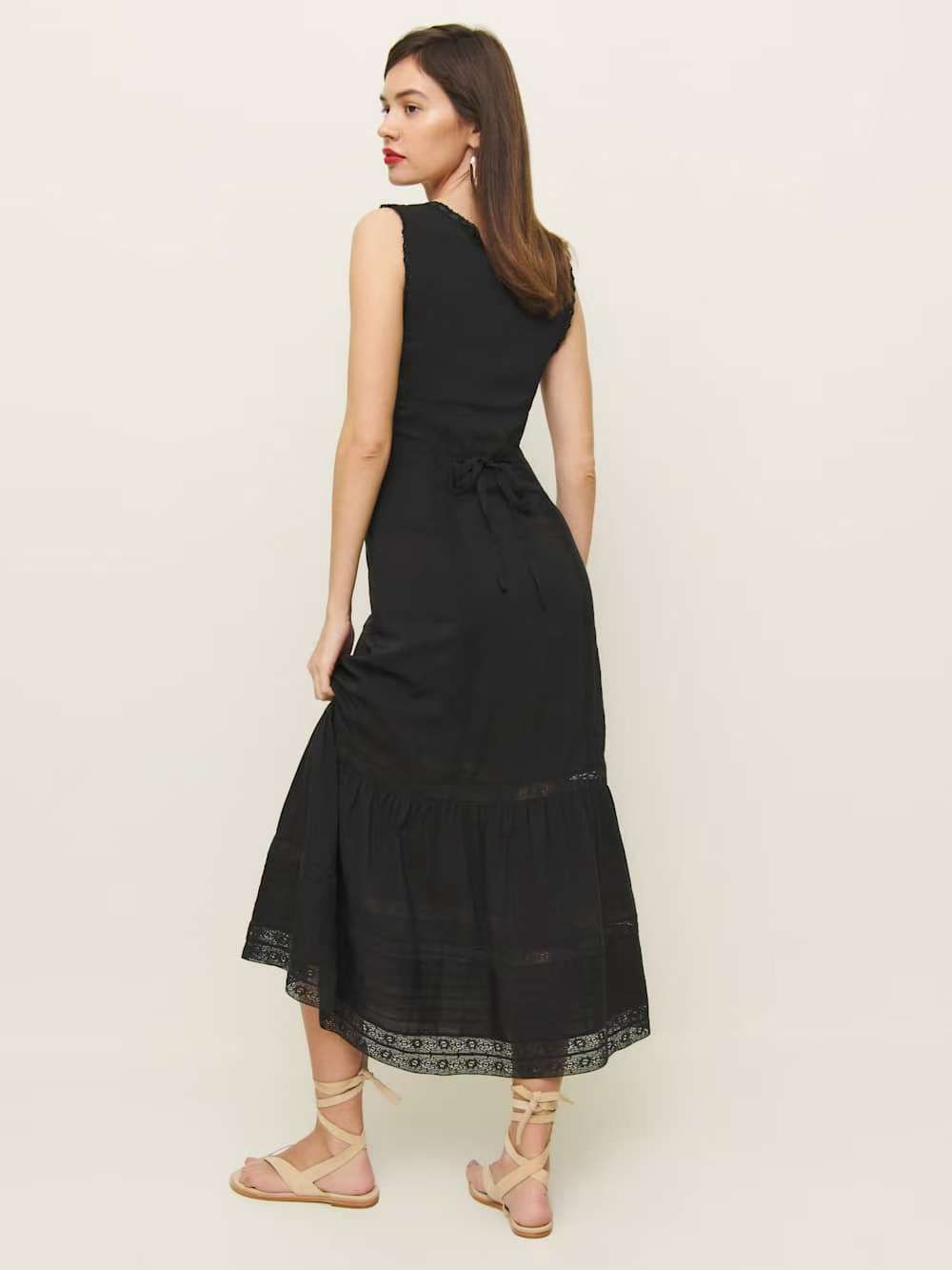 Spring Lace Slim Fit Bow Embellished Square Collar Vest Dress