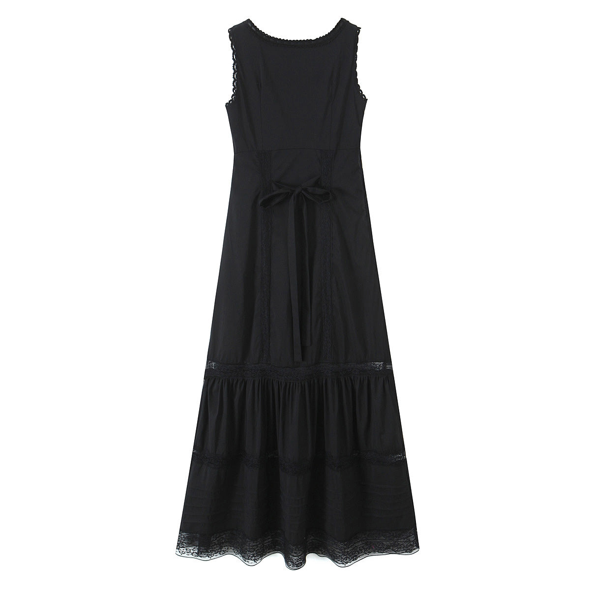 Spring Lace Slim Fit Bow Embellished Square Collar Vest Dress