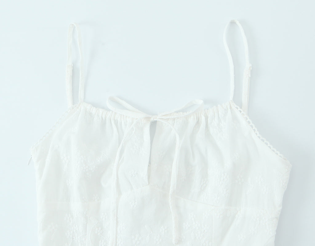 French Retro Square Collar Sexy Embroidery Suspender Sexy Stitching Lace Dress