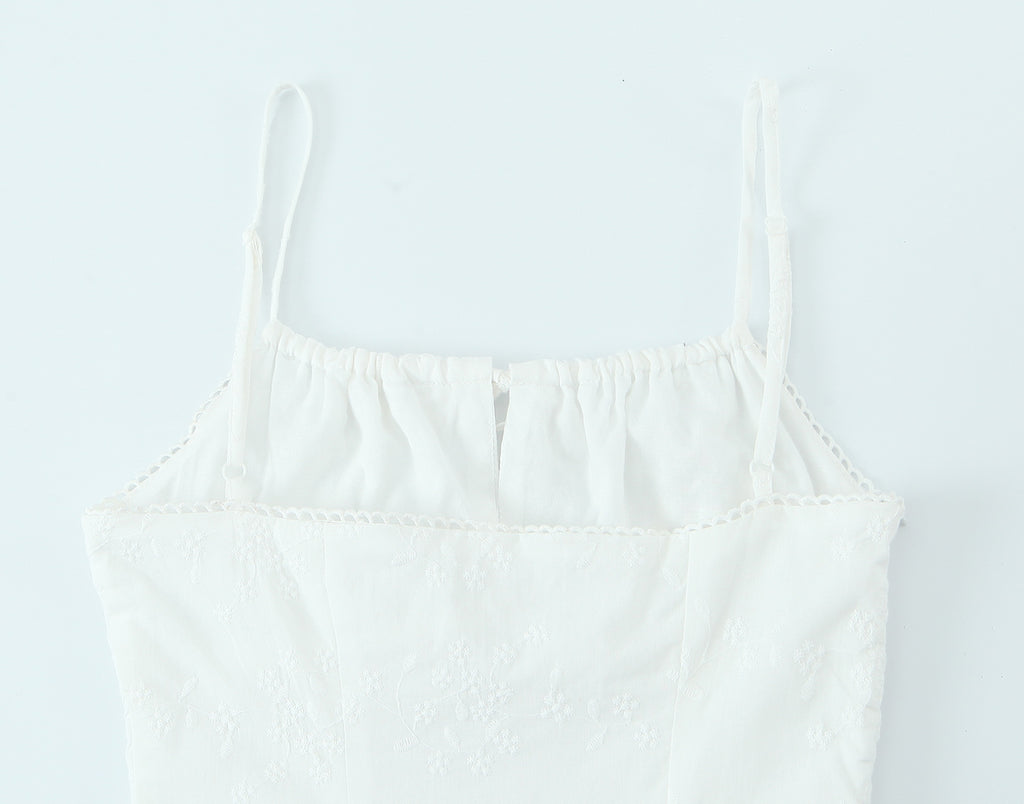 French Retro Square Collar Sexy Embroidery Suspender Sexy Stitching Lace Dress