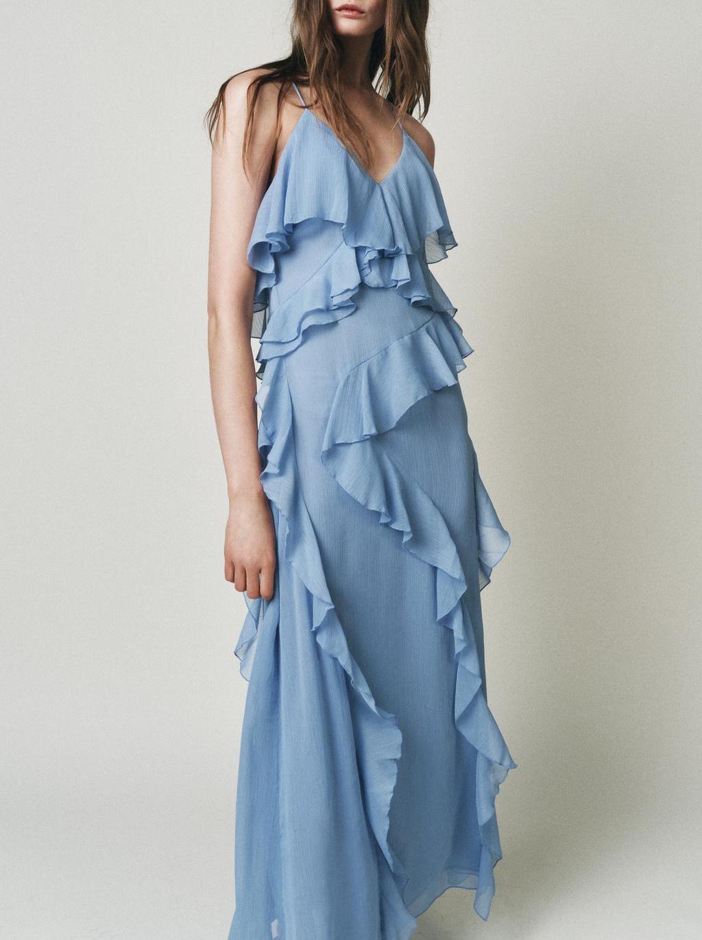 Vestido de tirantes con decoración laminada para mujer
