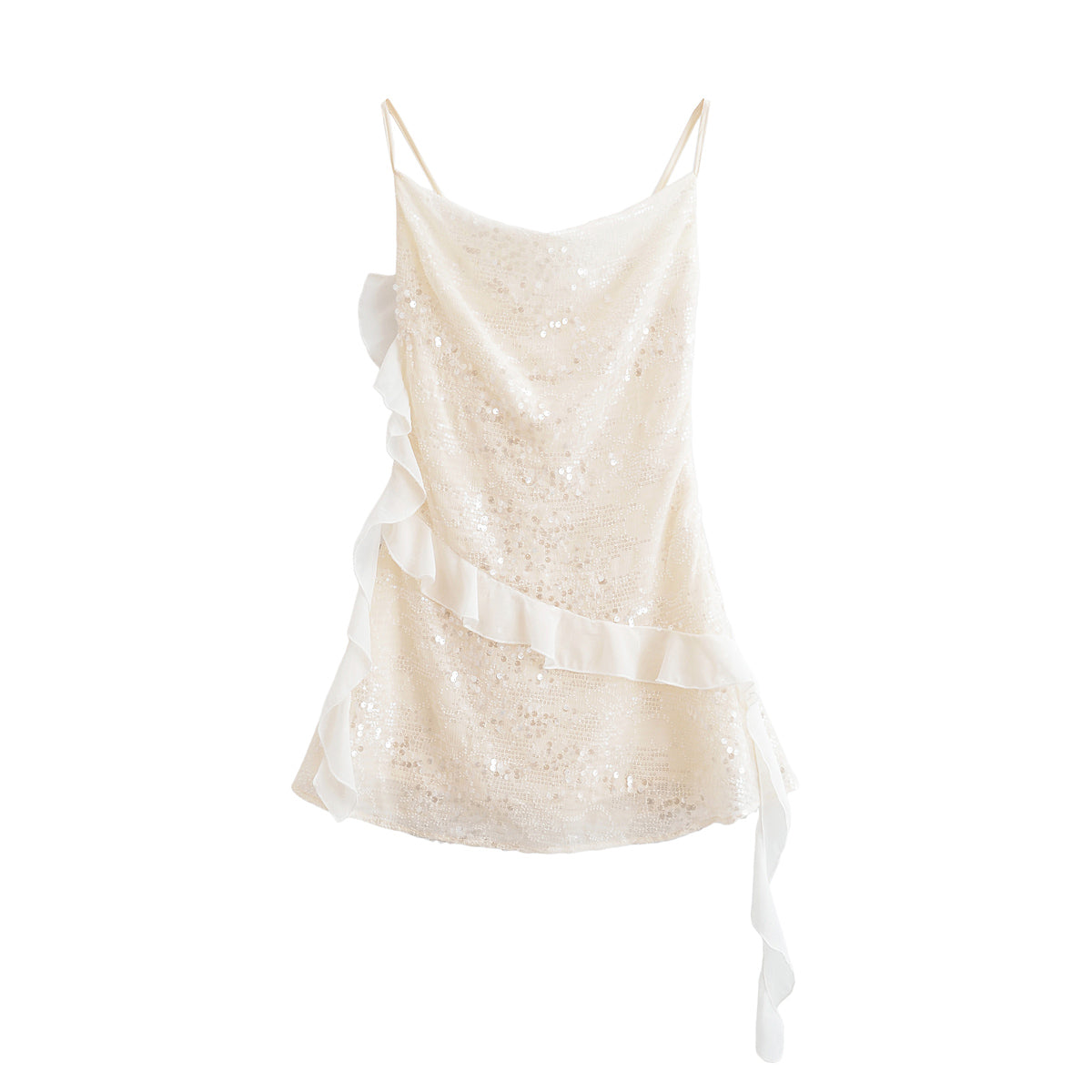 Vestido corto de verano con lentejuelas y decoración laminada