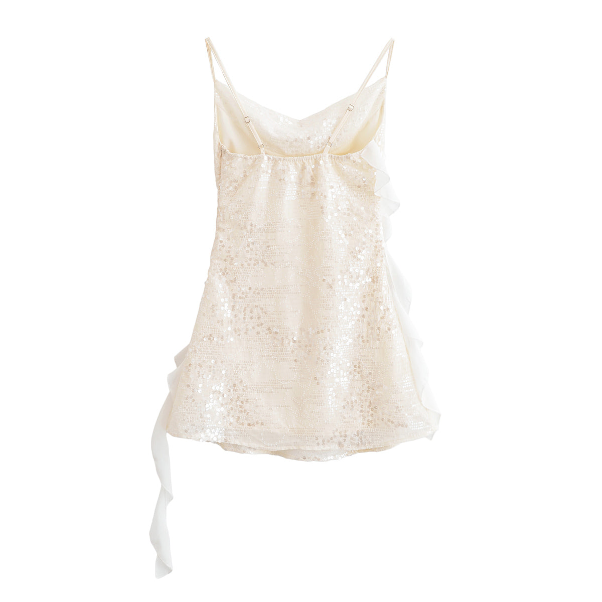 Vestido corto de verano con lentejuelas y decoración laminada