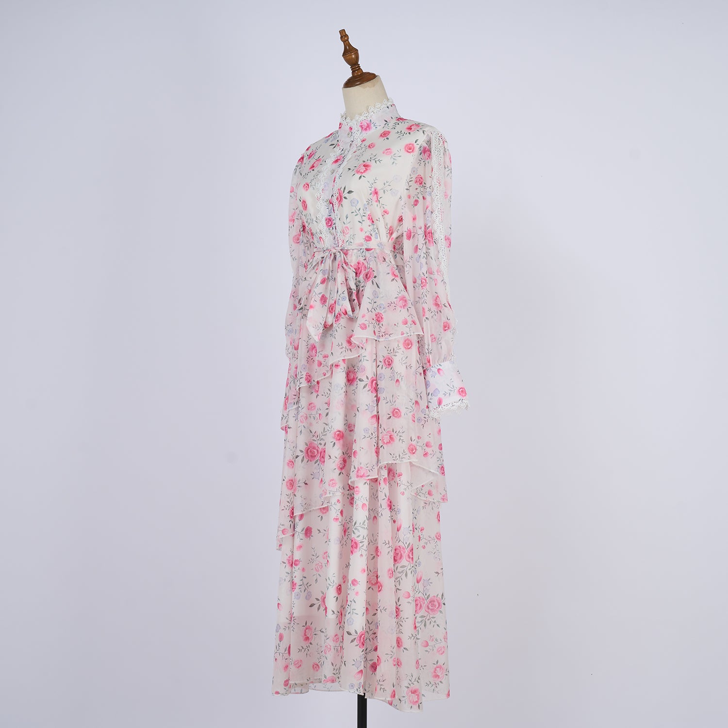 Women Spring And Autumn Long Sleeve Printed Buttons Of The Belt Dress