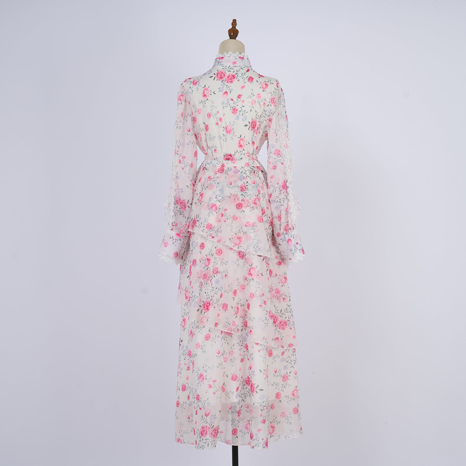 Women Spring And Autumn Long Sleeve Printed Buttons Of The Belt Dress