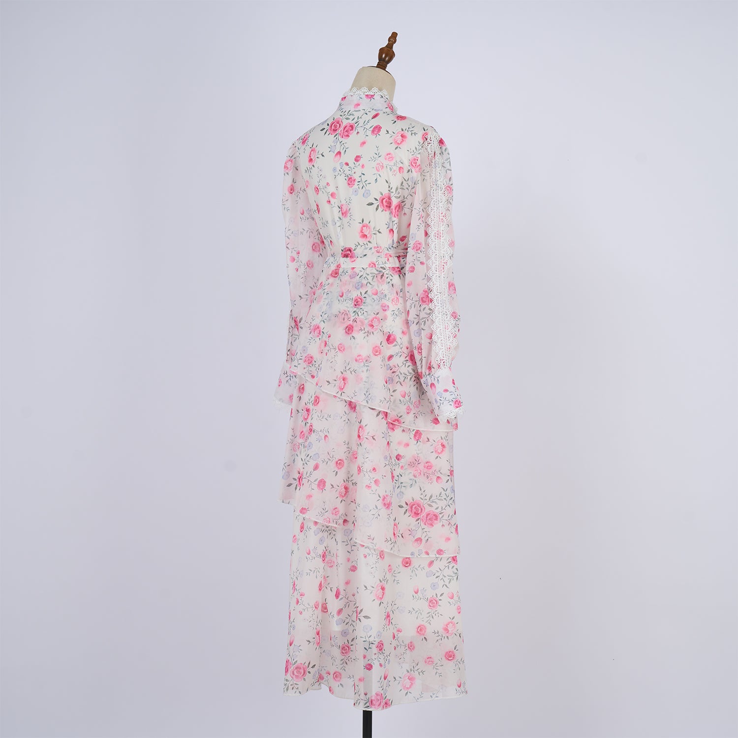 Women Spring And Autumn Long Sleeve Printed Buttons Of The Belt Dress