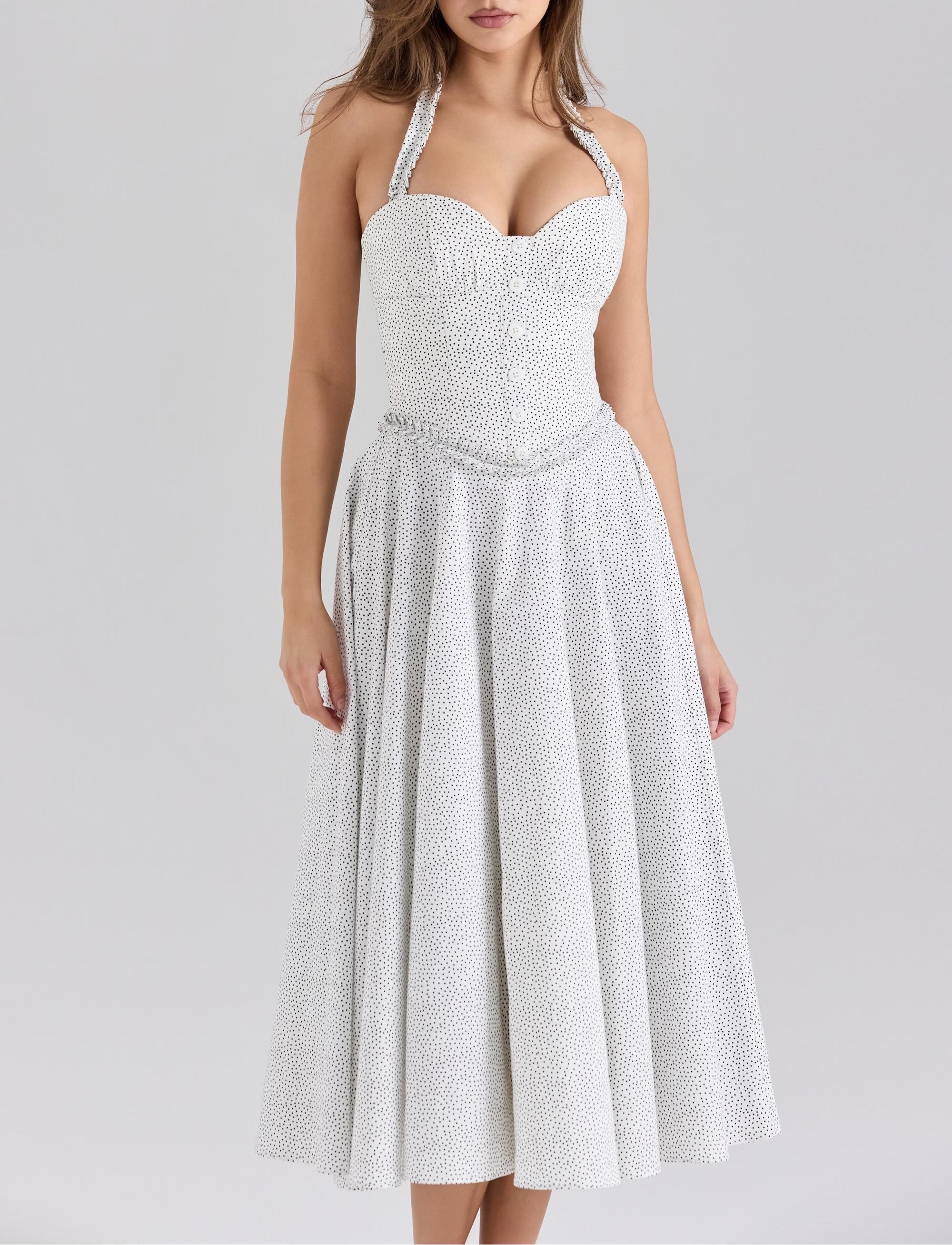 Vestido sin mangas con espalda descubierta y cadera para mujer, mono sexy ajustado con cuello halter y lunares