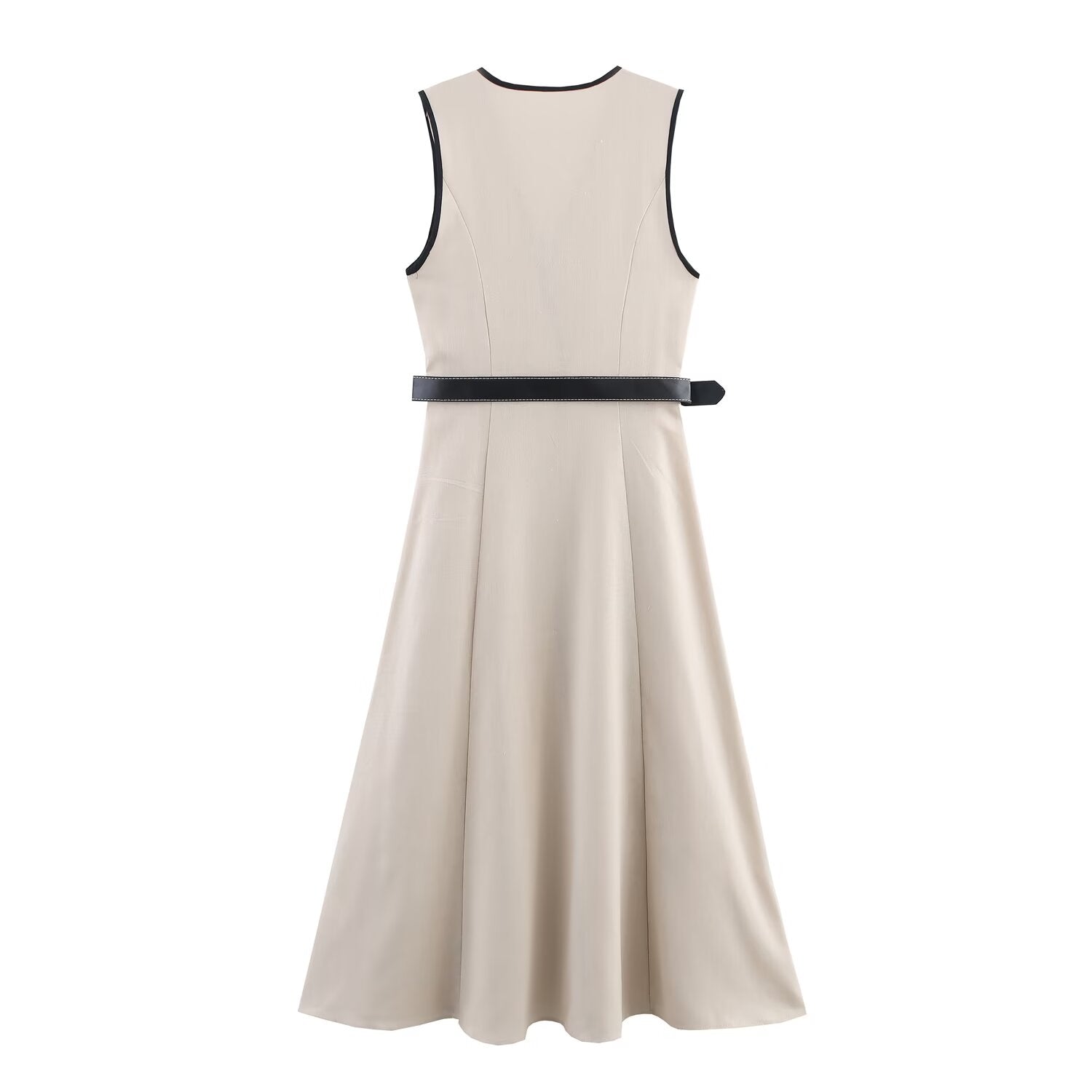 Women Clothing Elegant Slim Fit with Belt Linen Blended Midi Dress