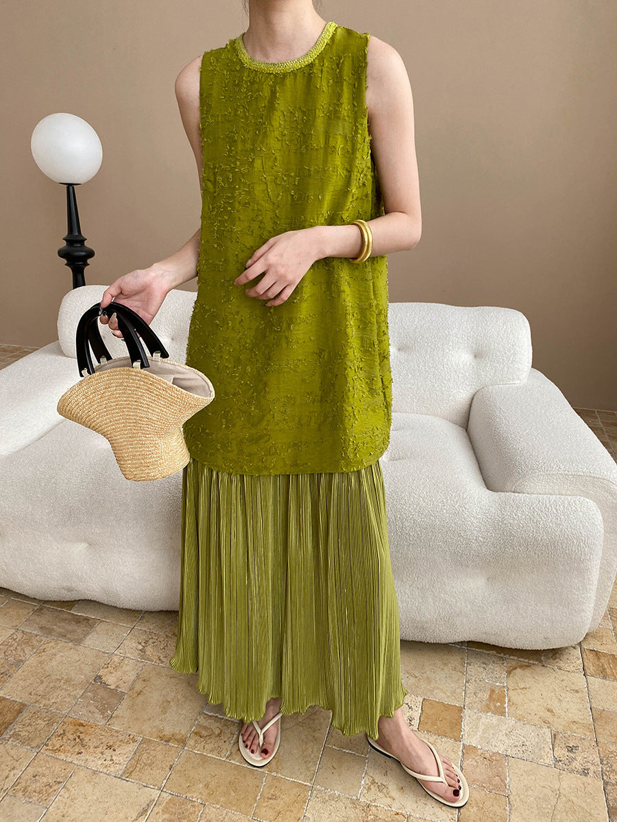 Robe sans manches deux pièces en Tencel, coton et lin mélangés, à motif floral, style vacances