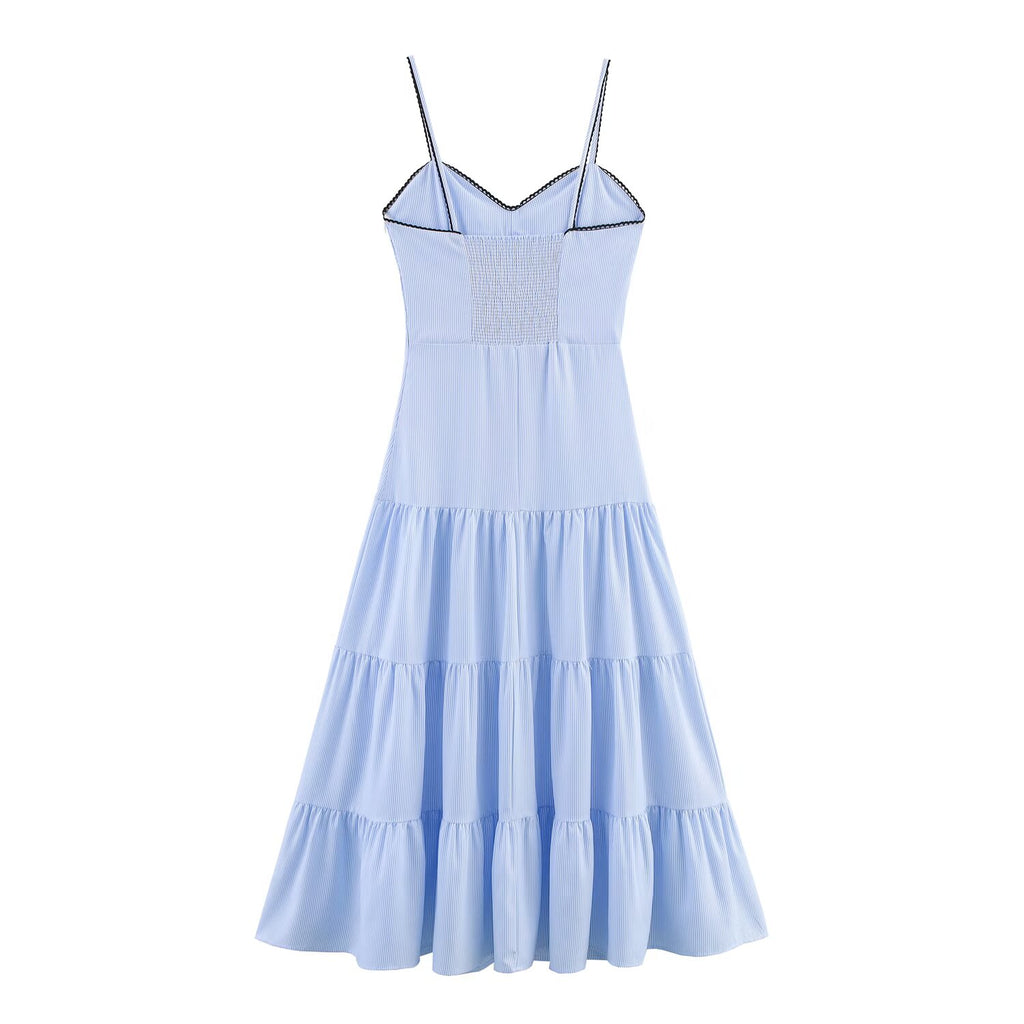 Women Summer Sexy Slim Fit Backless Striped Sling Midi Dress