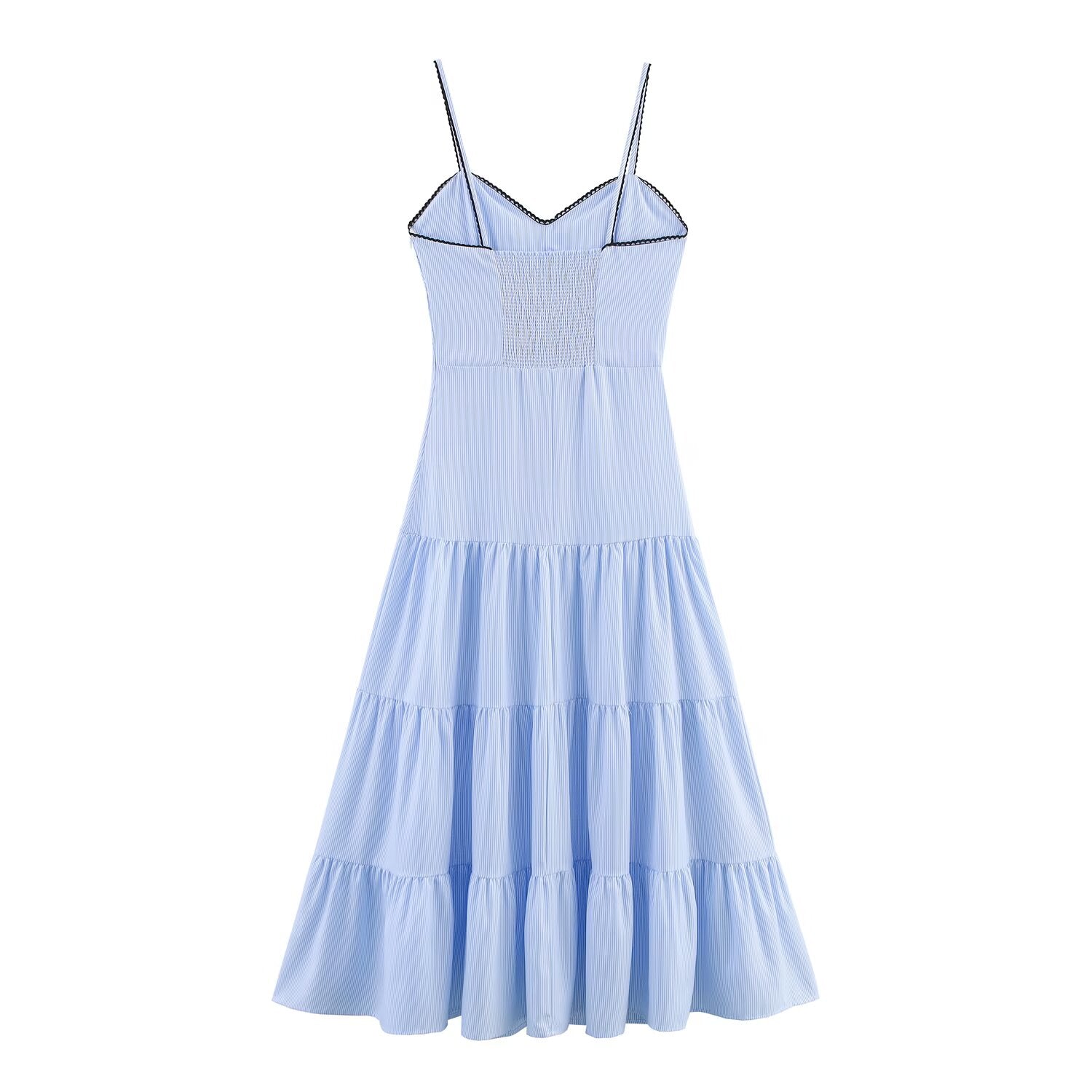 Women Summer Sexy Slim Fit Backless Striped Sling Midi Dress