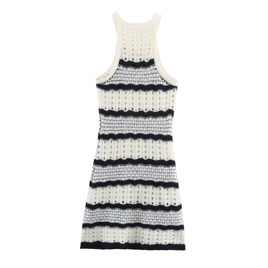 Vestido sexy con tirantes y rayas de colores combinados para mujer