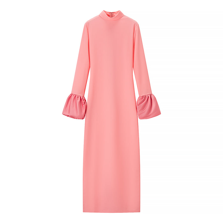 Sexy Half High Collar Patchwork Sleeve Floor Length Dress