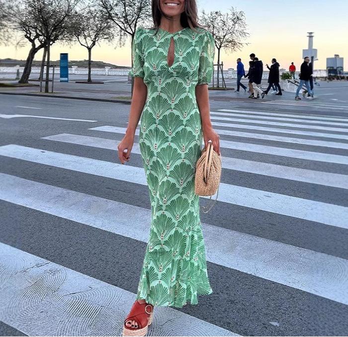 Summer Women Clothing Sexy Sexy Hollow Out Cutout Print Lace up Backless Dress