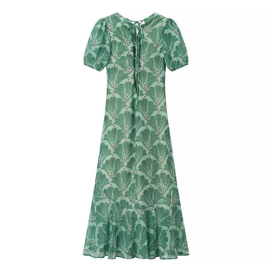 Summer Women Clothing Sexy Sexy Hollow Out Cutout Print Lace up Backless Dress