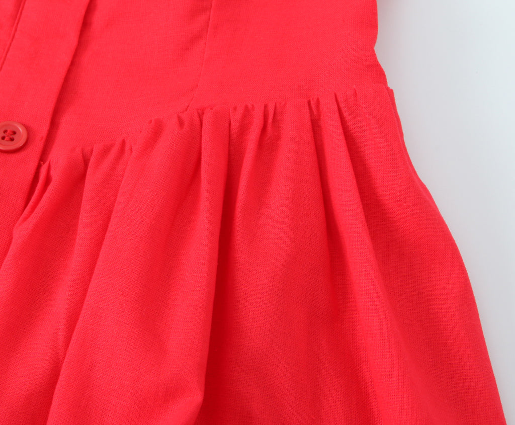French Slim Fit Retro Red Cotton Linen Halter Large Swing Sexy Low Cut Cinched Slimming Dress
