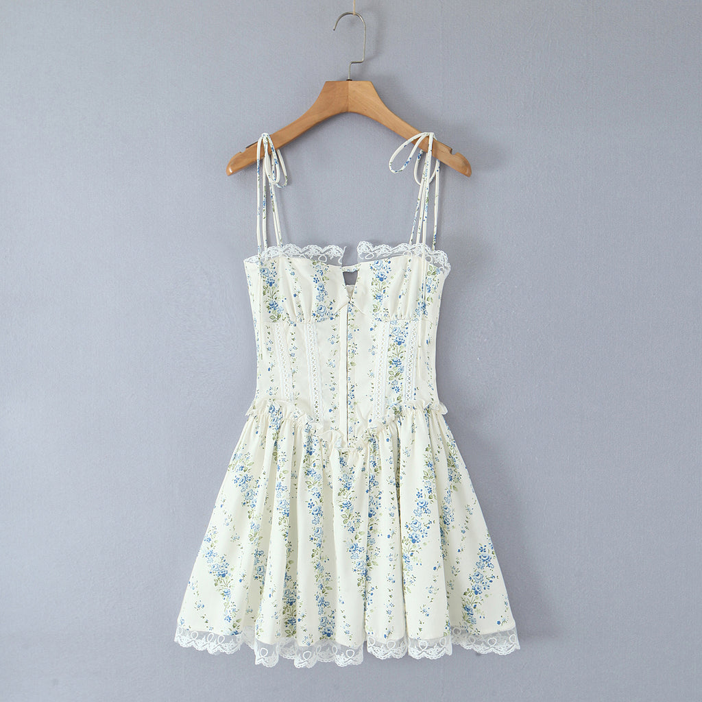 Vestido ajustado con cintura estampada y costuras de encaje sexy para mujer