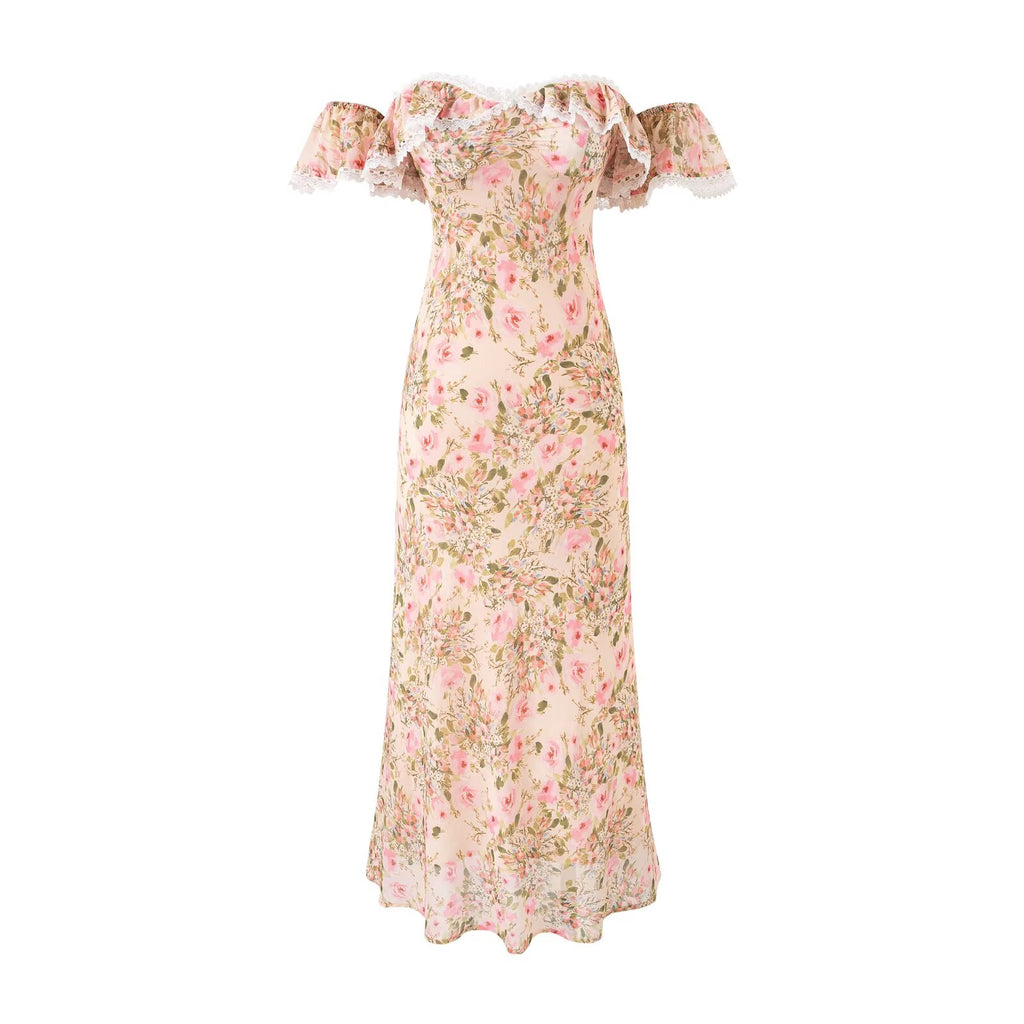 Vestido floral con volantes y cuello alto, suave, de cola de pez, de verano, talle ajustado, largo hasta la cadera para mujer