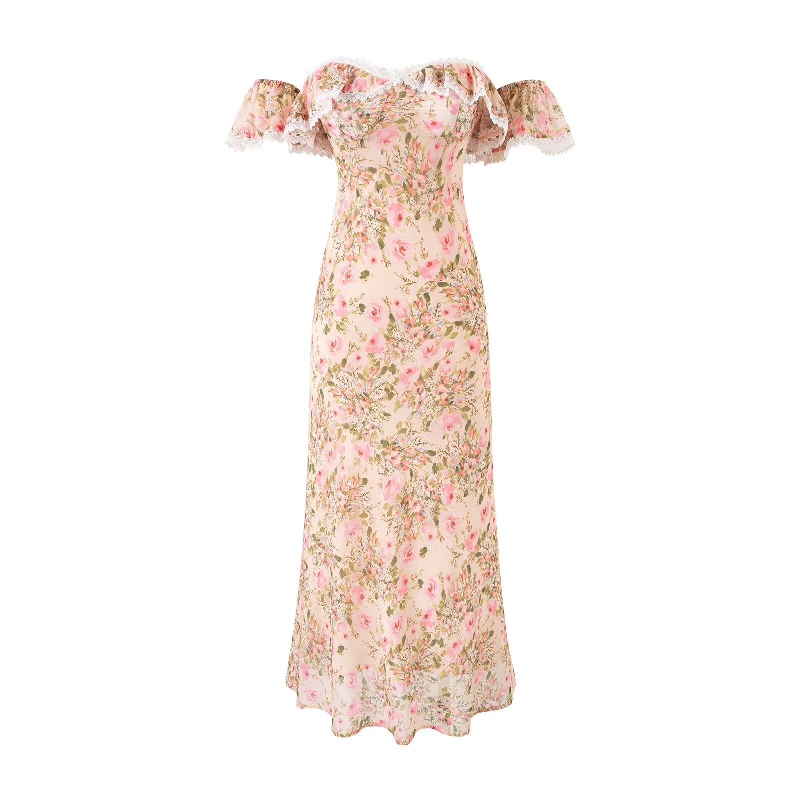 Vestido floral con volantes y cuello alto, suave, de cola de pez, de verano, talle ajustado, largo hasta la cadera para mujer