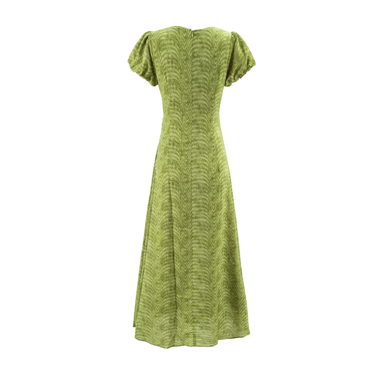 Sweet Printed Chic Puff Sleeve Maxi Dress round Neck Sexy Slim Fit Party Dress