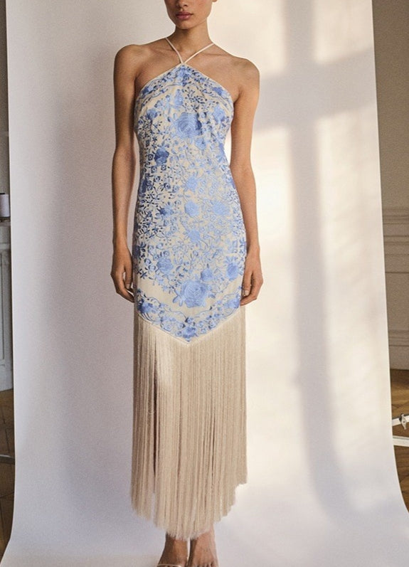 Robe simple à bretelles et à franges brillantes, collection automne femme