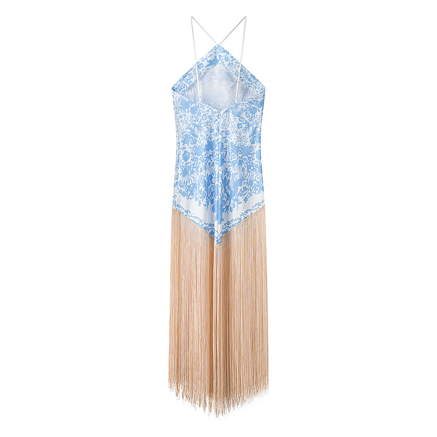 Robe simple à bretelles et à franges brillantes, collection automne femme