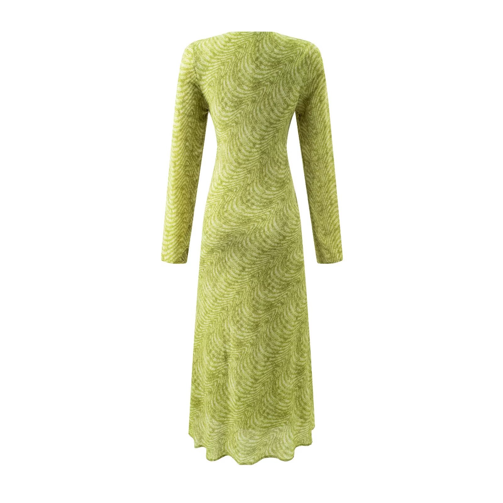 Vestido estampado de cuello en V y manga larga para mujer de Summer Wind