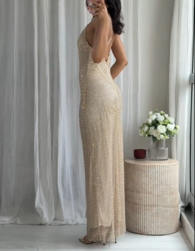 Women Clothing Bright Diamond Decoration Slim Slip Dress Sexy Feminine Dress