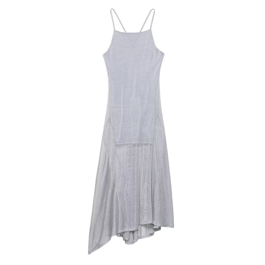 Robe midi à bretelles en fil métallisé pour femme