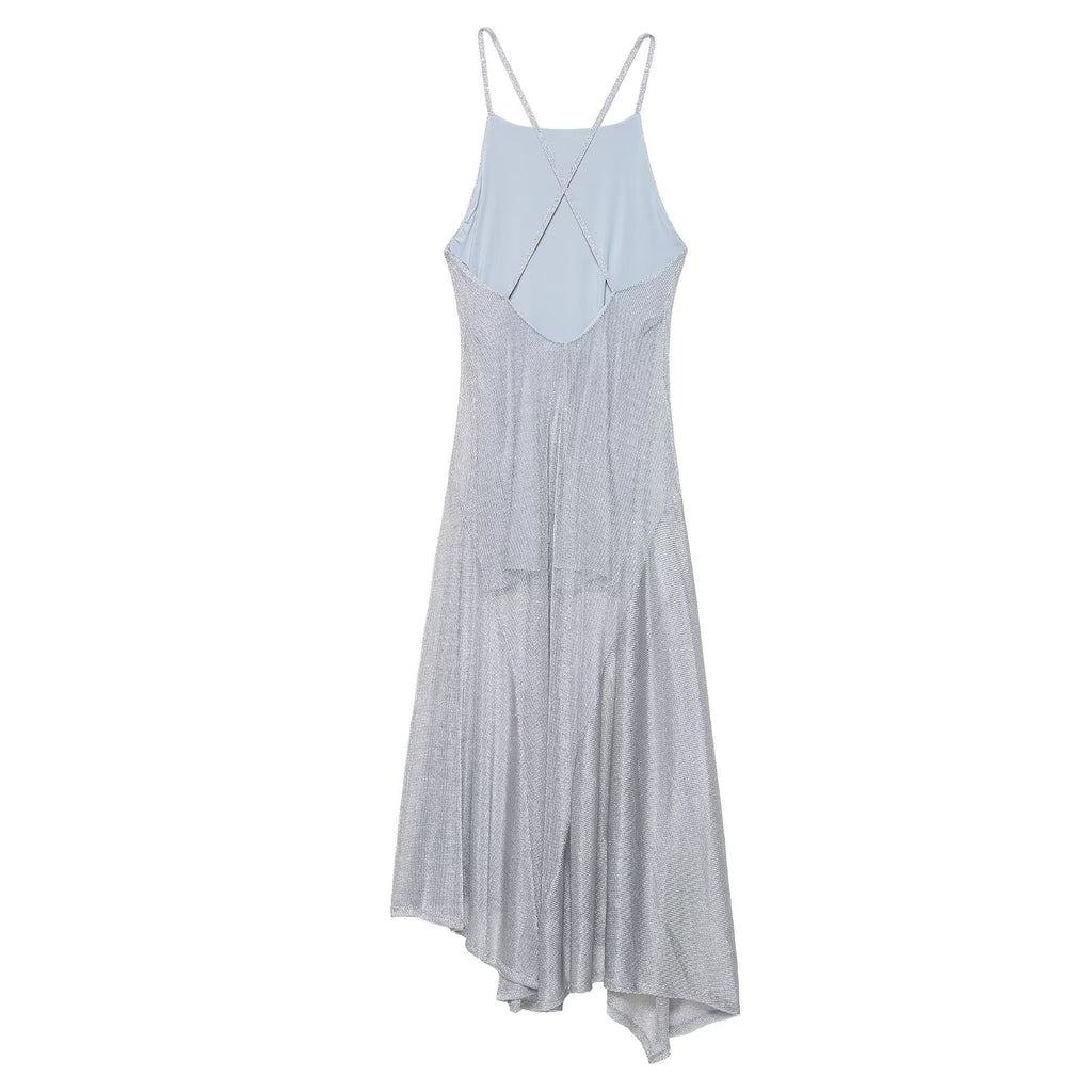 Robe midi à bretelles en fil métallisé pour femme