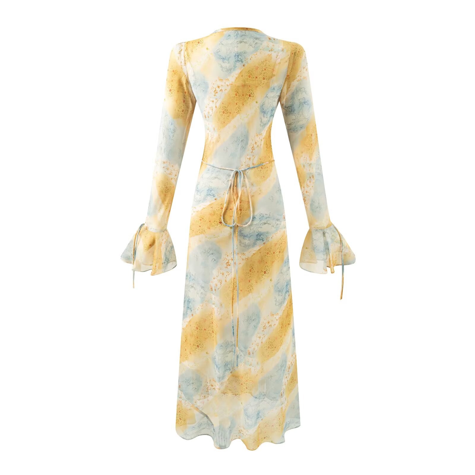 Robe imprimée mi-longue à col en V pour femme, automne