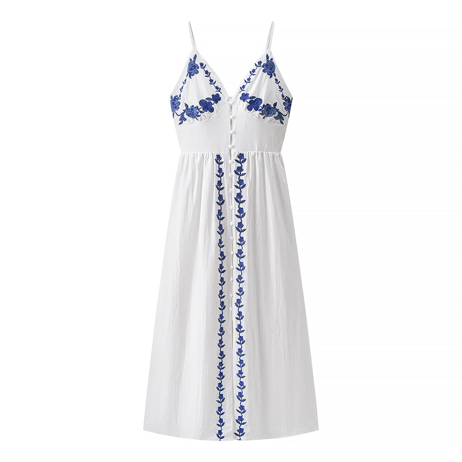 Robe mi-longue à bretelles brodées pour femme, collection automne-hiver