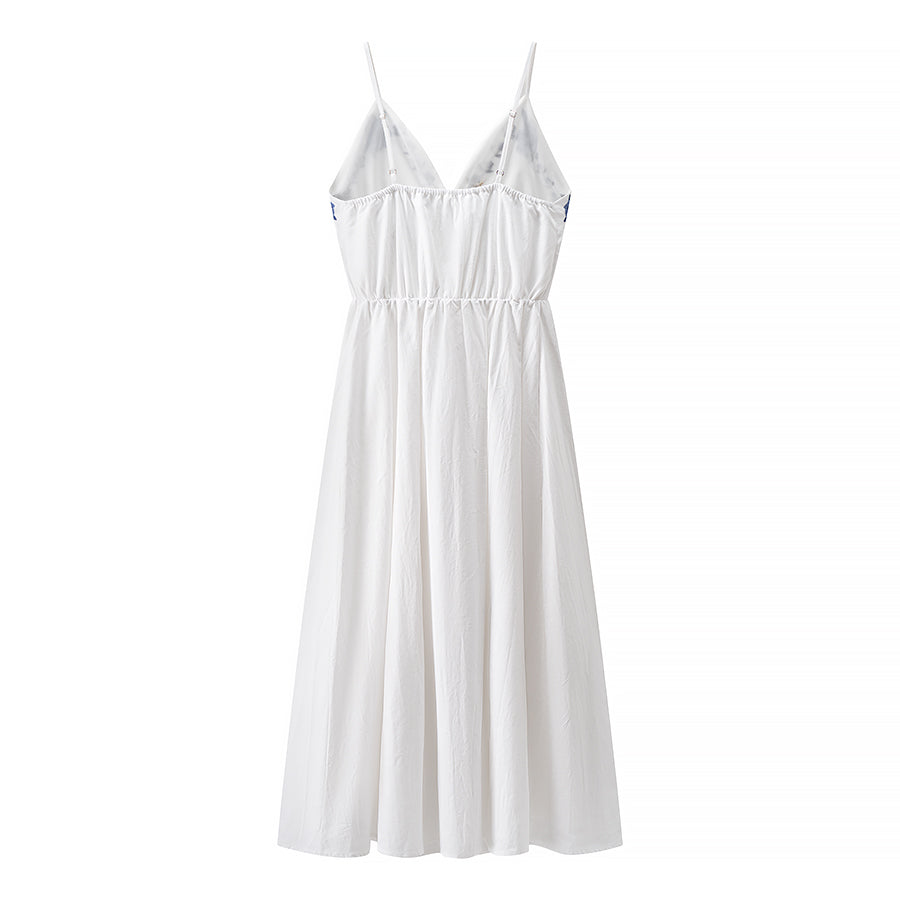 Robe mi-longue à bretelles brodées pour femme, collection automne-hiver
