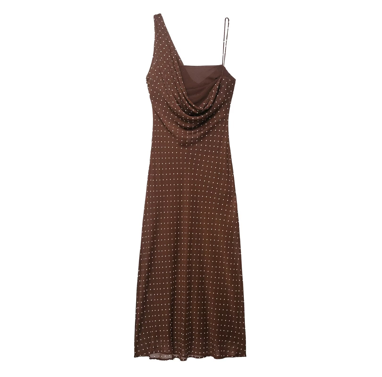 Autumn Simple Pleated Neckline Polka Dot Dress
