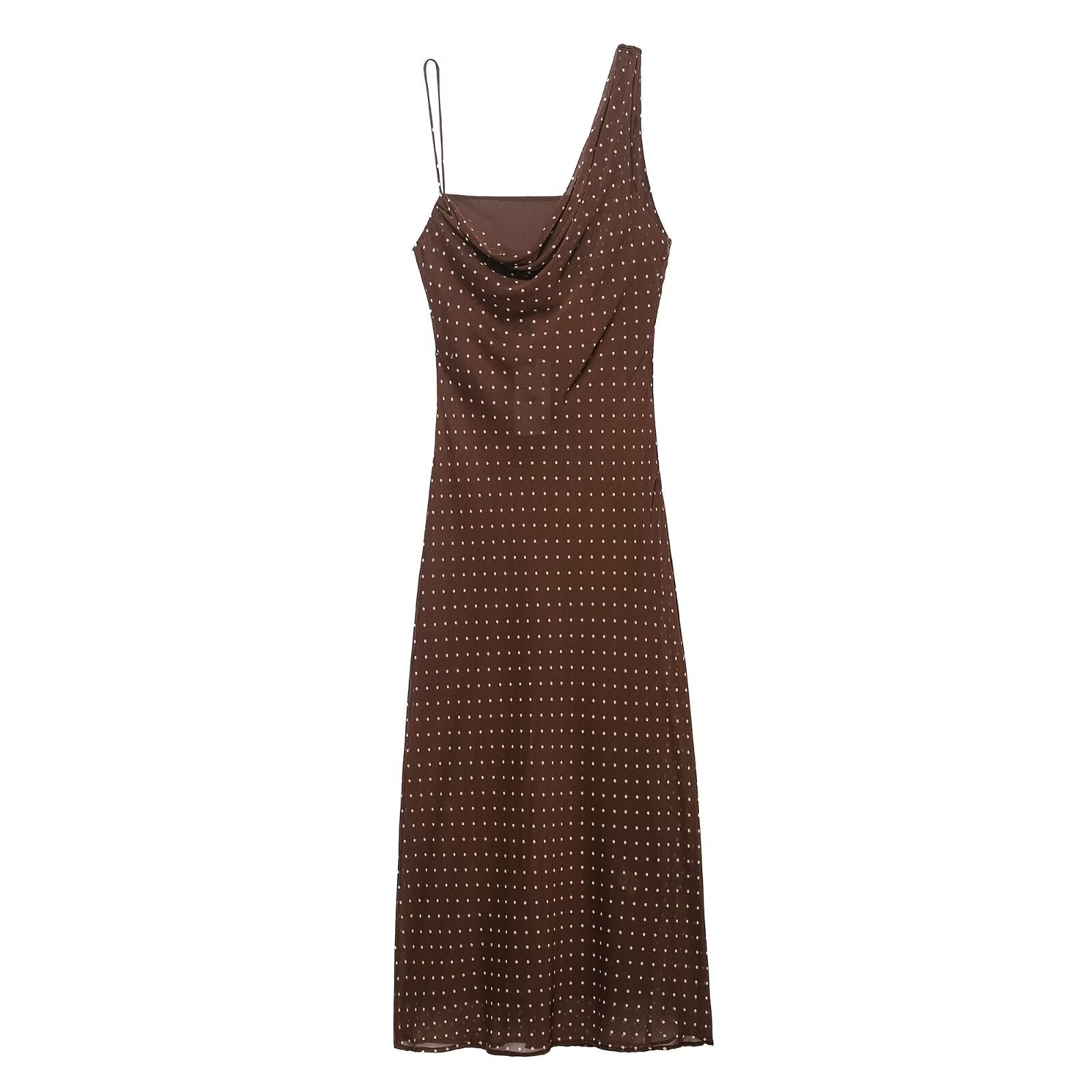 Autumn Simple Pleated Neckline Polka Dot Dress