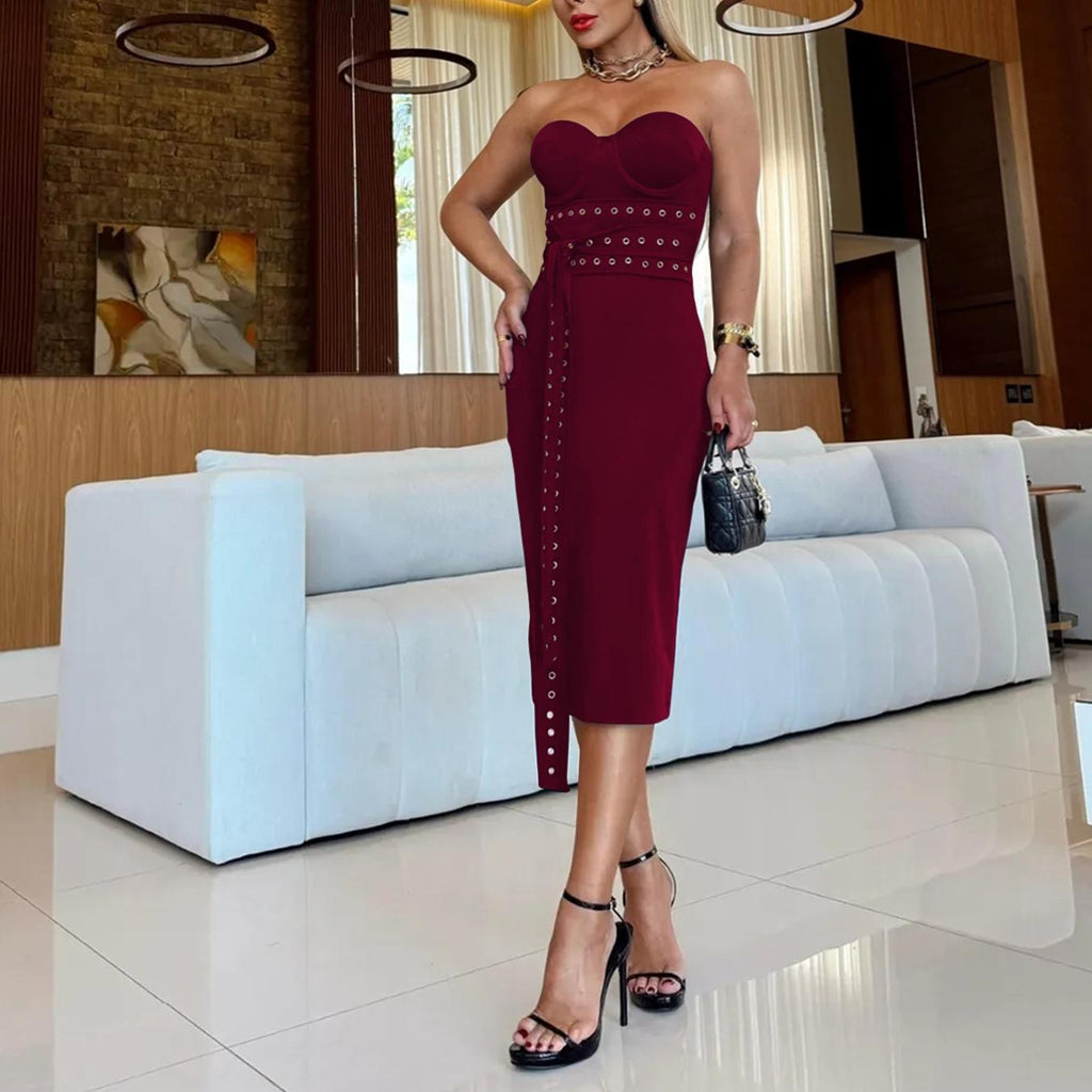 Robe moulante sexy à bretelles fines et décolletée pour femme
