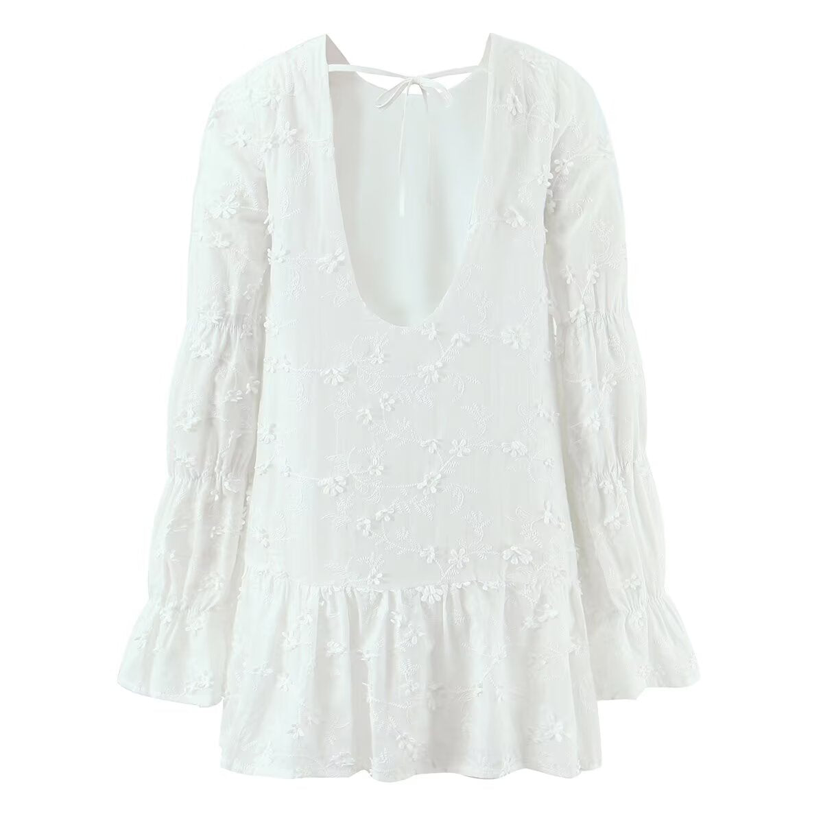 Robe à manches en forme de sabot de cheval, dos nu, broderie florale 3D tendance pour femme
