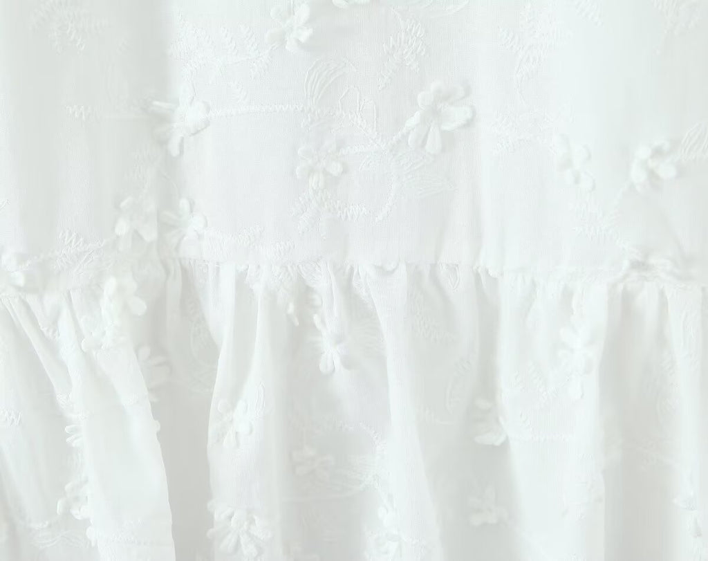 Robe à manches en forme de sabot de cheval, dos nu, broderie florale 3D tendance pour femme