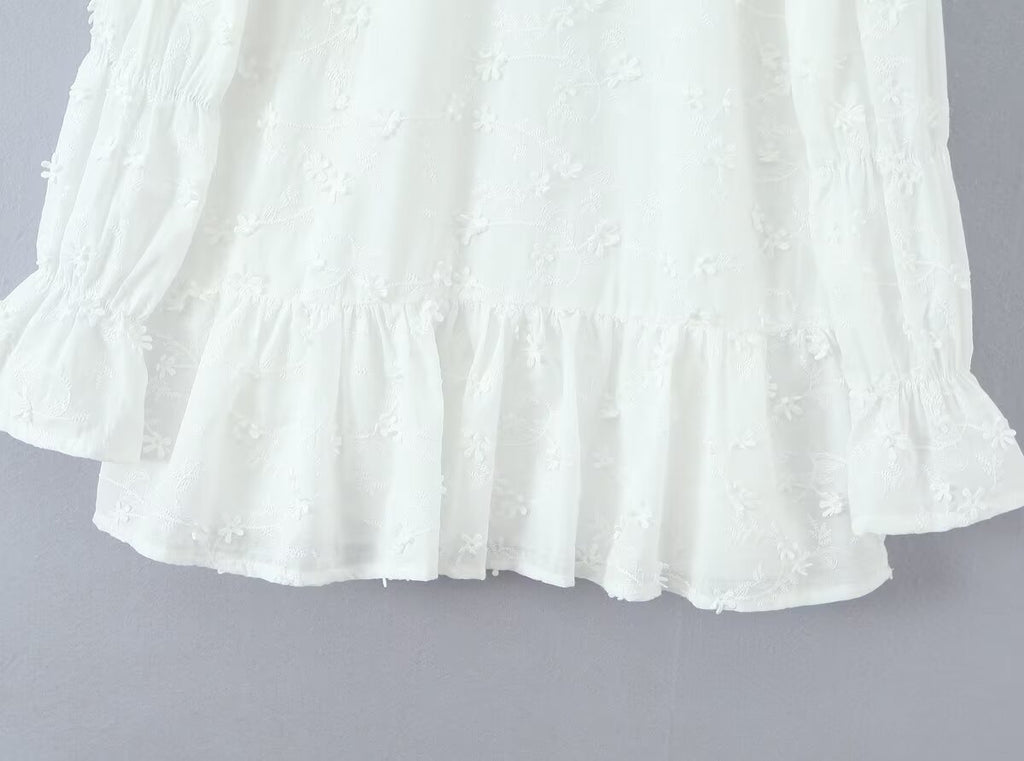 Robe à manches en forme de sabot de cheval, dos nu, broderie florale 3D tendance pour femme