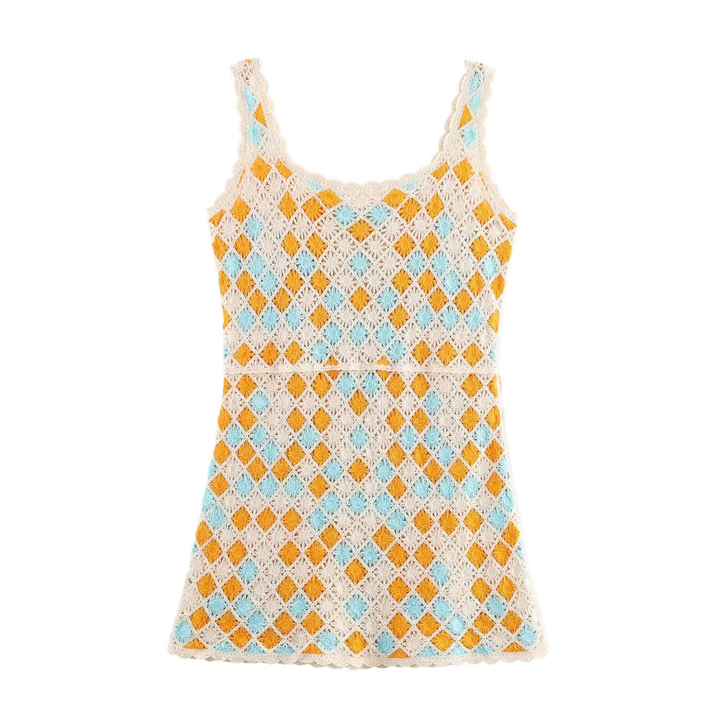 Vestido tipo chaleco de crochet para mujer, bonito y juvenil, para otoño