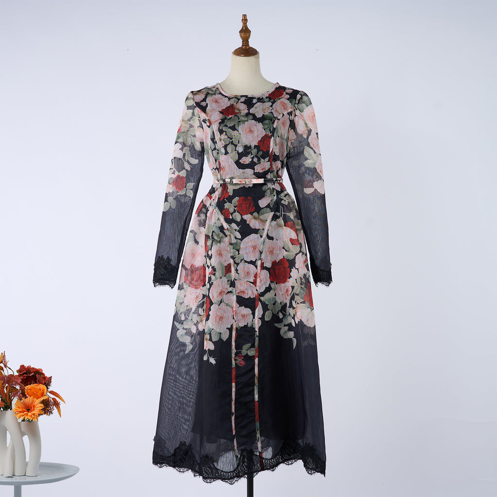 Vestido de verano y otoño de manga larga con estampado para mujer