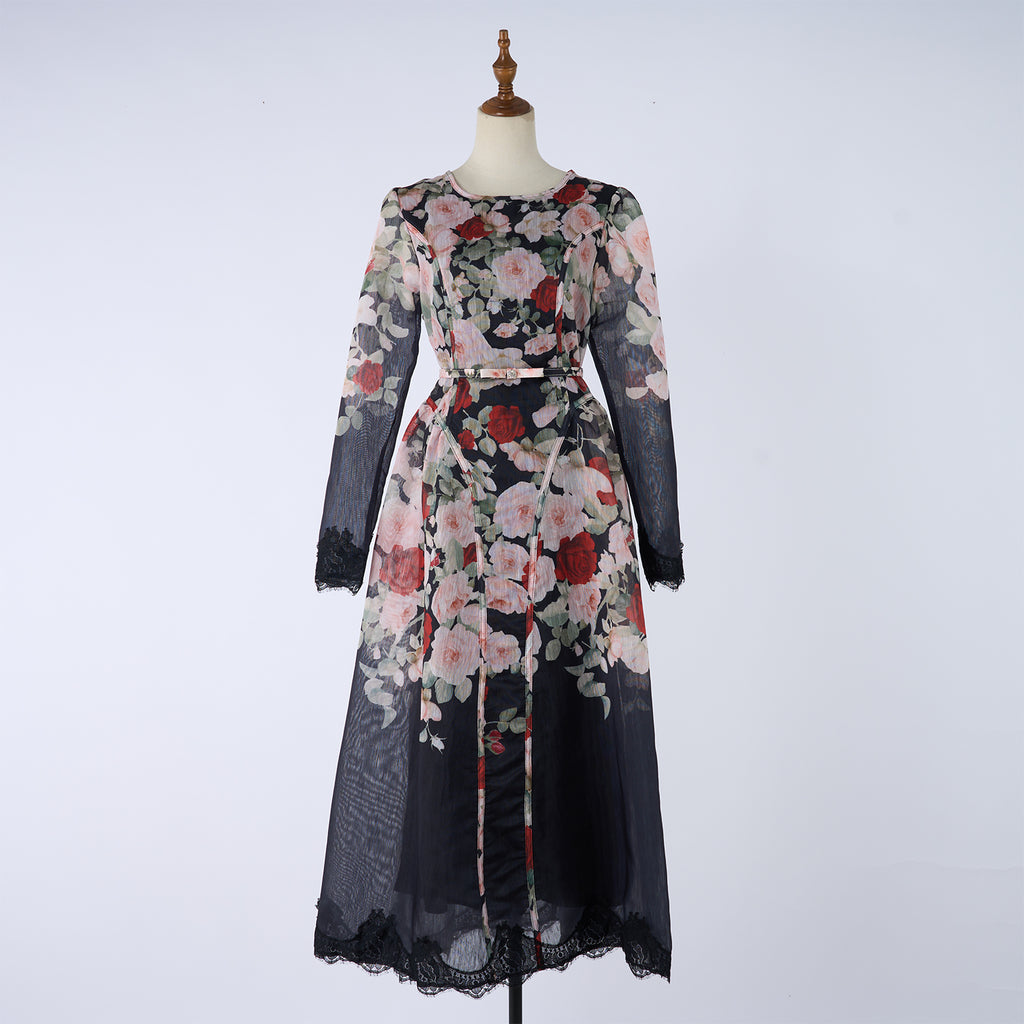 Vestido de verano y otoño de manga larga con estampado para mujer