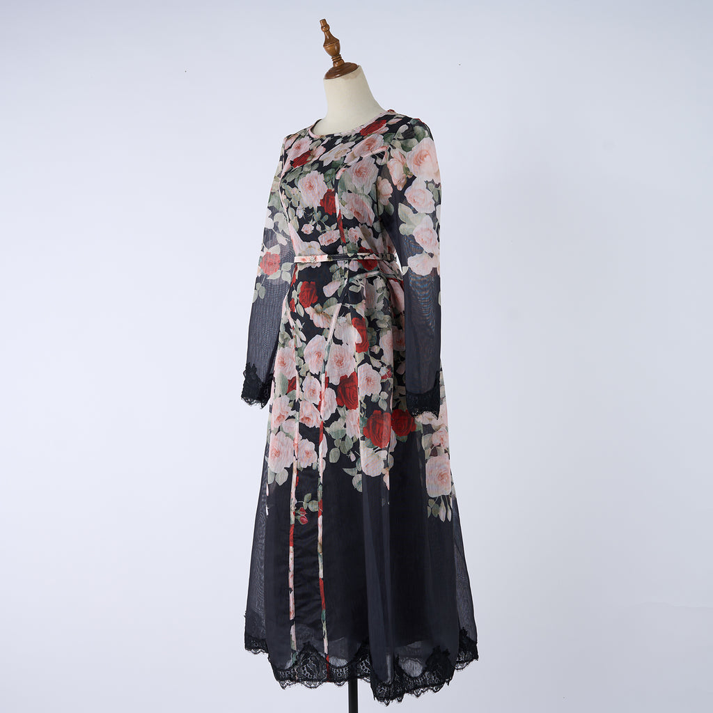 Vestido de verano y otoño de manga larga con estampado para mujer