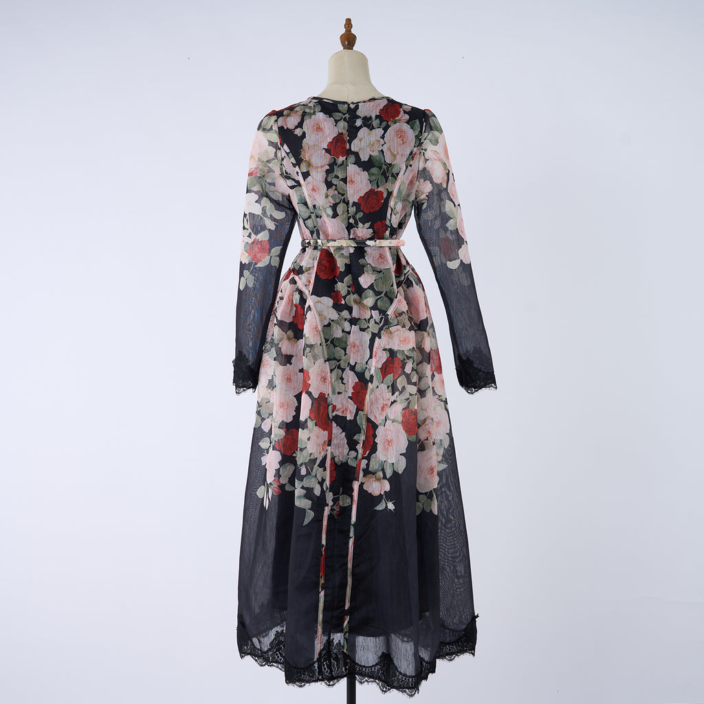 Vestido de verano y otoño de manga larga con estampado para mujer