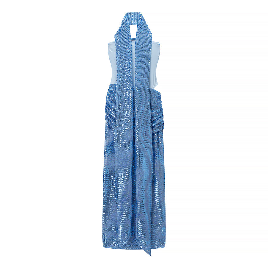 Vestido de cóctel sin mangas con top de tubo y lazo con lentejuelas de otoño